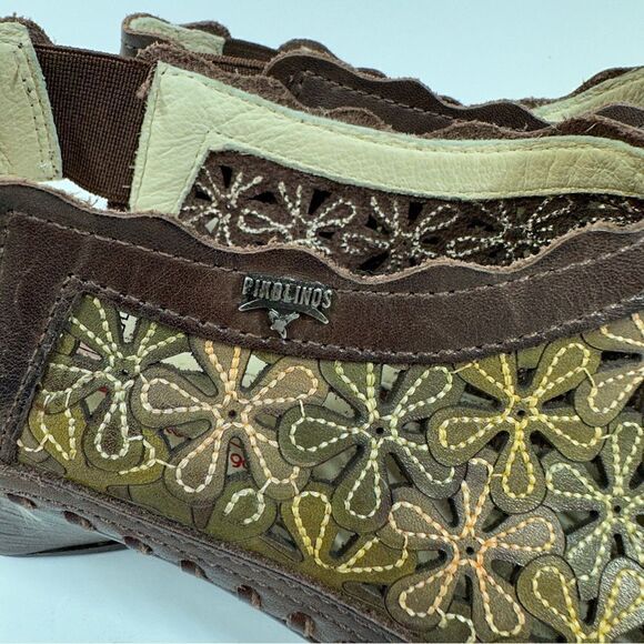 Pikolino Romana Floral Lasercut Slingback Sandals Brown Green Size 37 - Picture 9 of 11